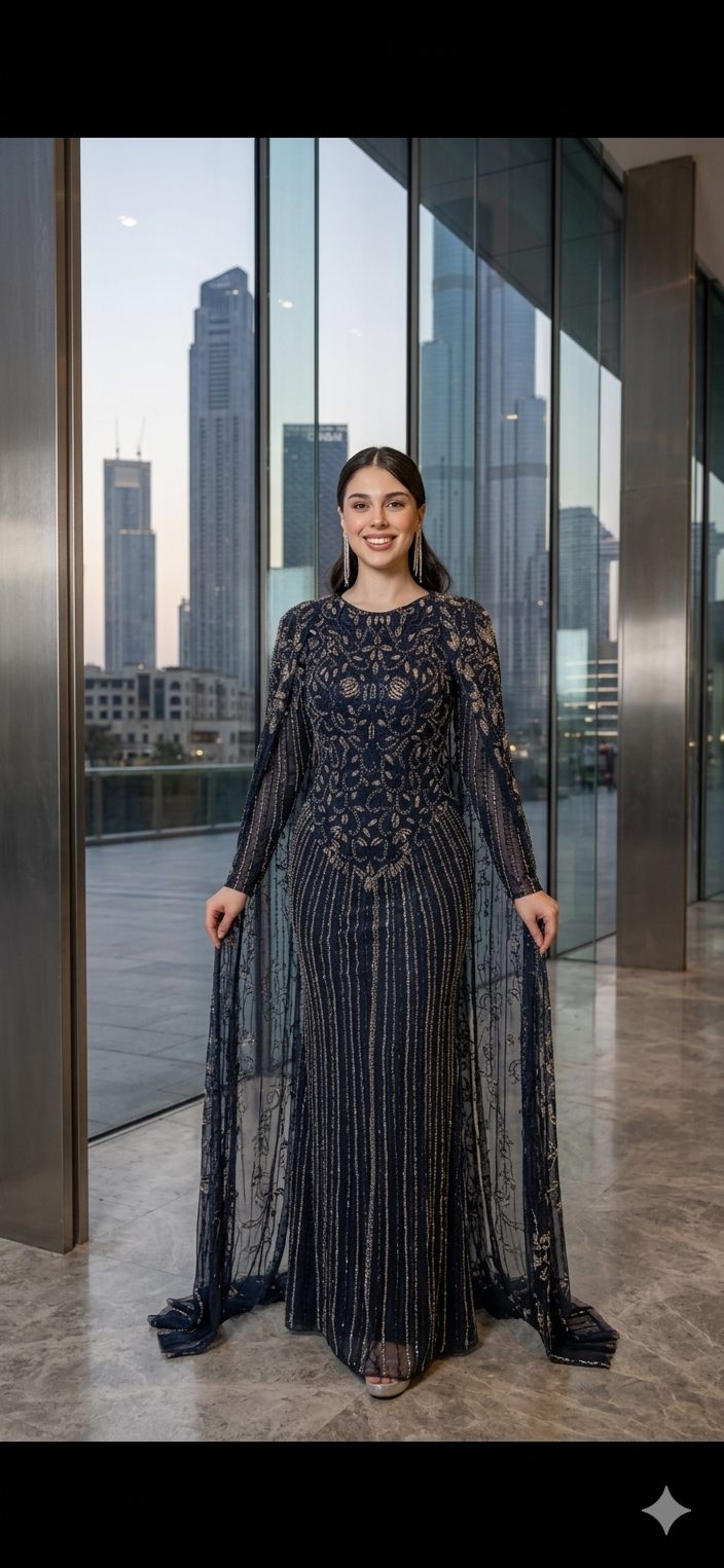 Black Beaded Cape Evening Dress | Gallant Couture