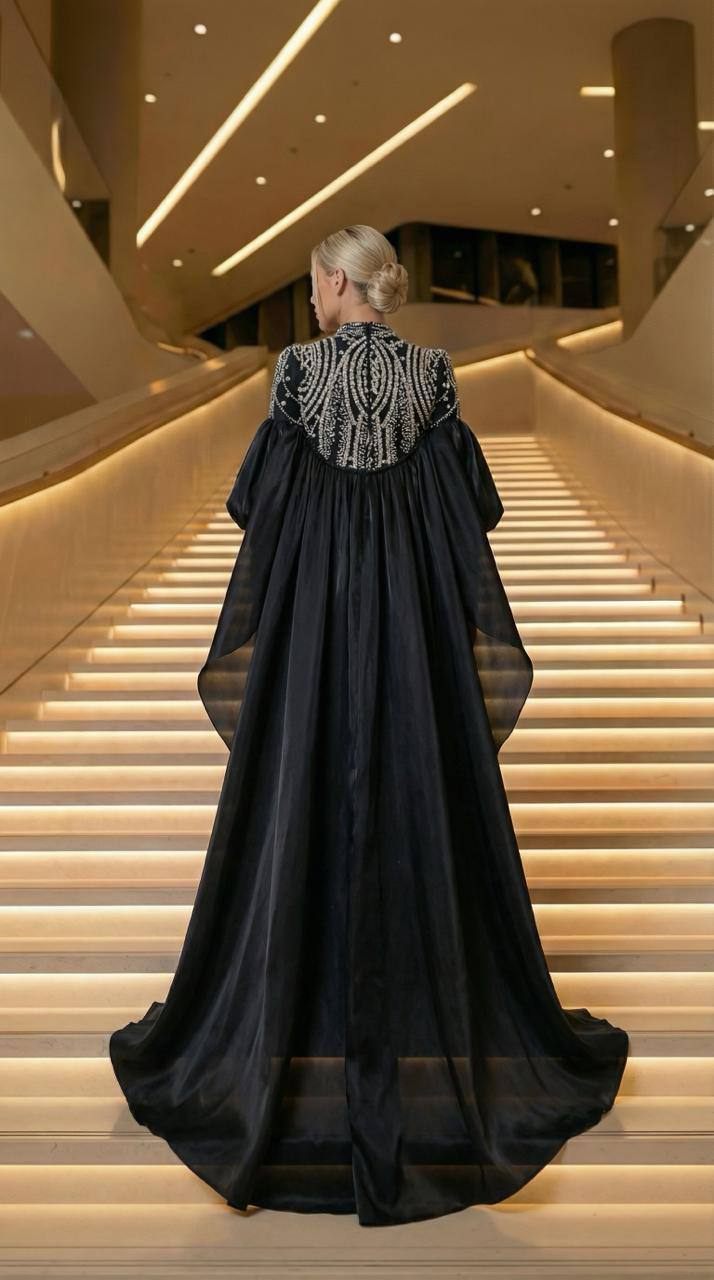 Black Dramatic Cape Evening Gown | Gallant Couture