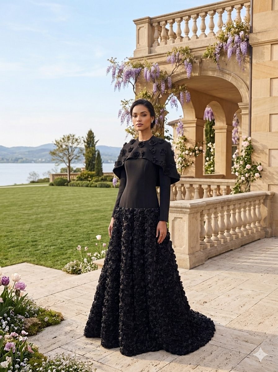 Black Embellished Skirt Evening Dress | Gallant Couture