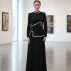 Black Embroidered Panel Evening Dress | Gallant Couture
