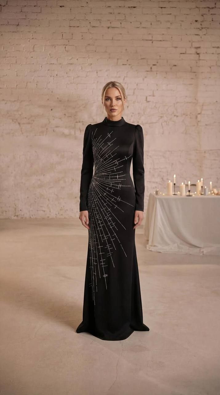 Black High-Neck Elegant Evening Gown | Gallant Couture
