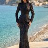Black Sheer Lace Mermaid Evening Dress | Gallant Couture