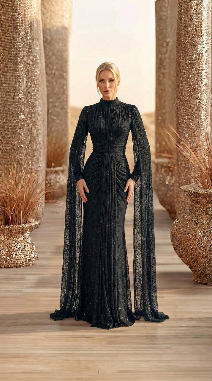 Black Sheer Lace Mermaid Evening Dress | Gallant Couture