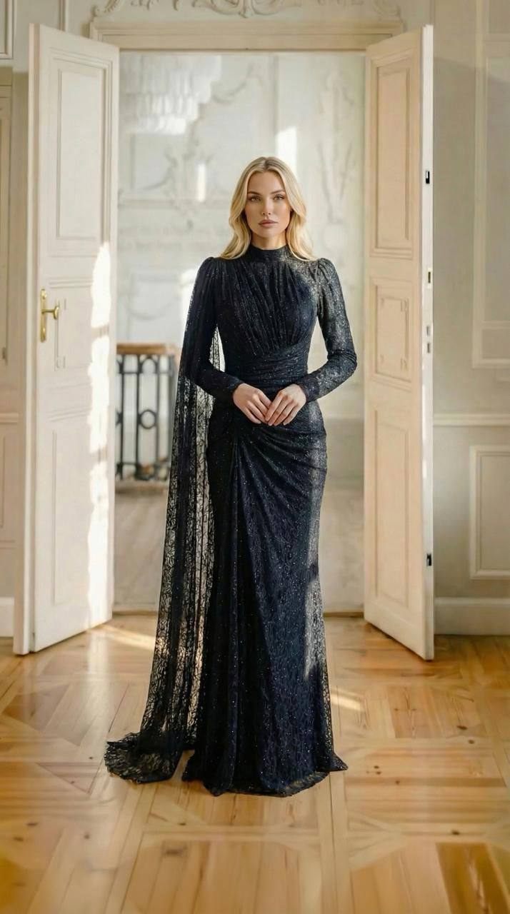 Black Sheer Lace Mermaid Evening Dress | Gallant Couture