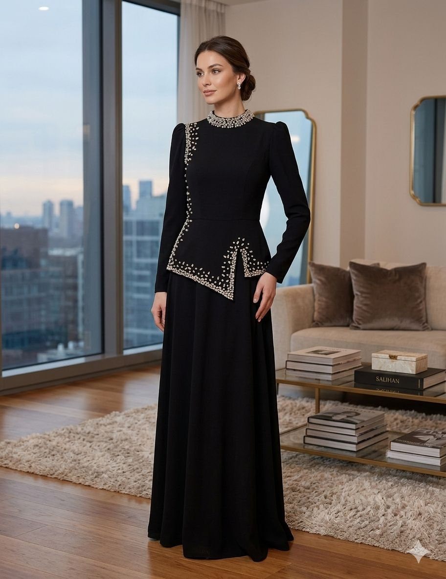 Black White Embroidered Formal Dress Set | Gallant Couture