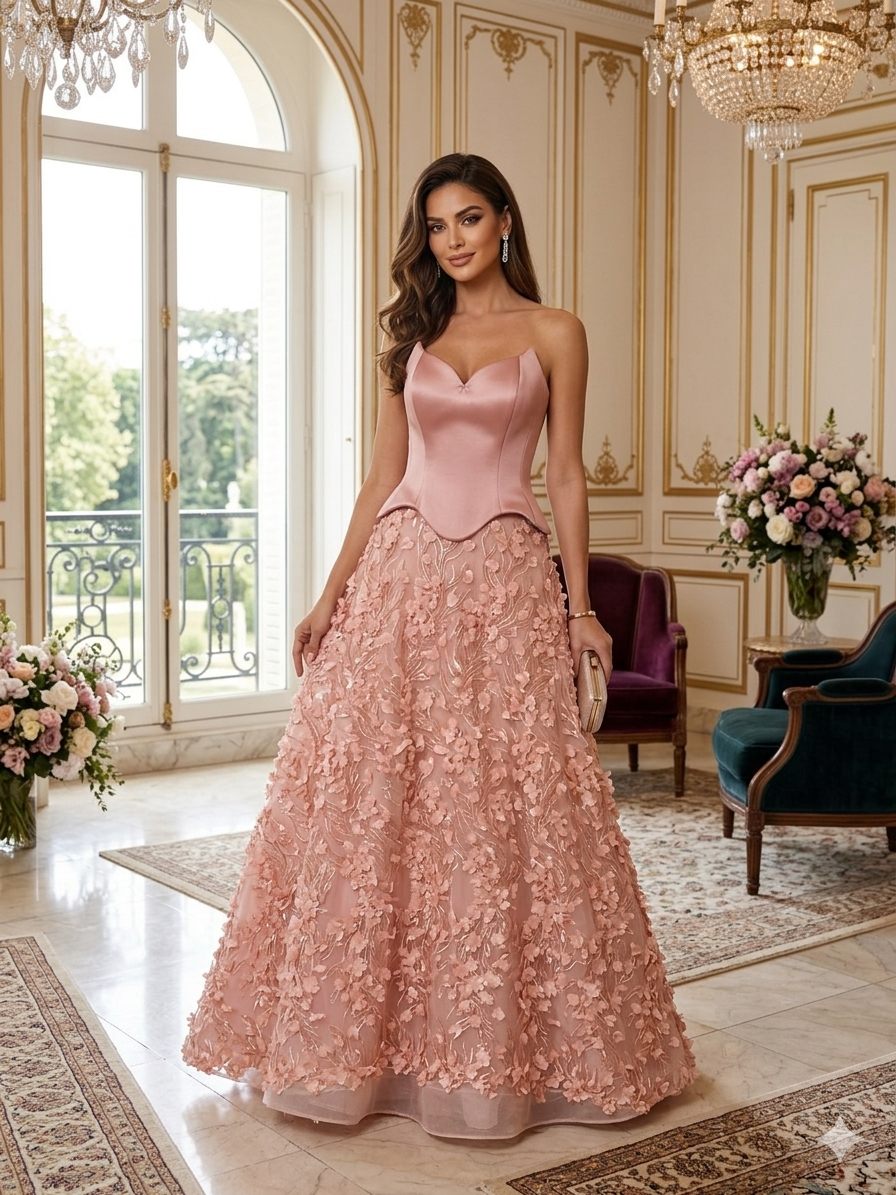 Blush Floral Corset Evening Gown | Gallant Couture