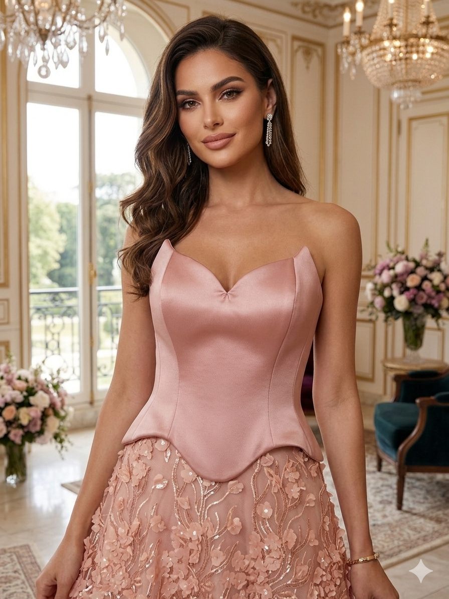 Blush Floral Corset Evening Gown | Gallant Couture