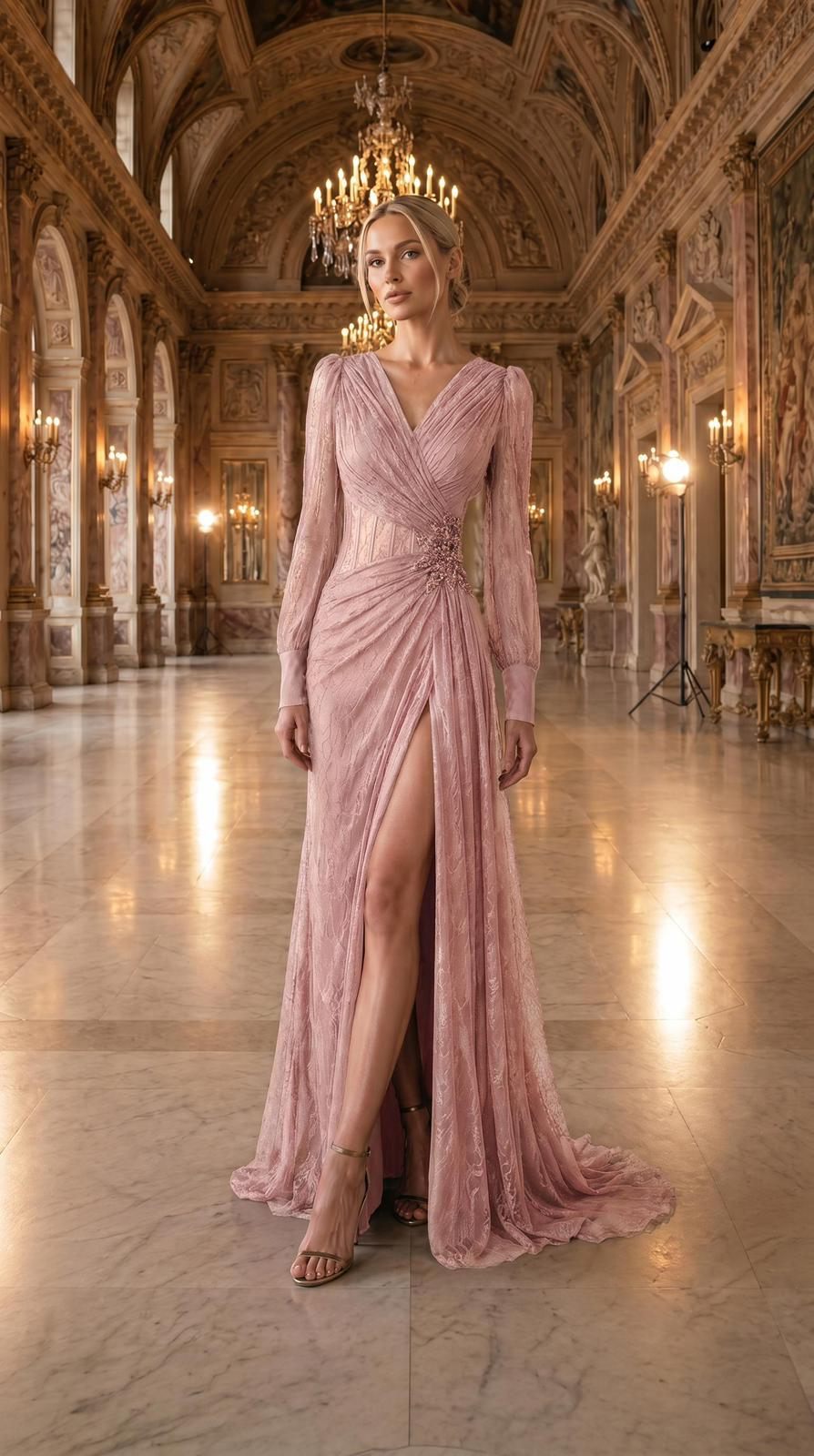 Blush Satin Slit Evening Dress | Gallant Couture