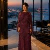 Burgundy Beaded Cape Evening Gown | Gallant Couture