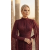Burgundy Beaded Cape Evening Gown | Gallant Couture