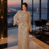 Champagne Beaded Cape Evening Gown | Gallant Couture