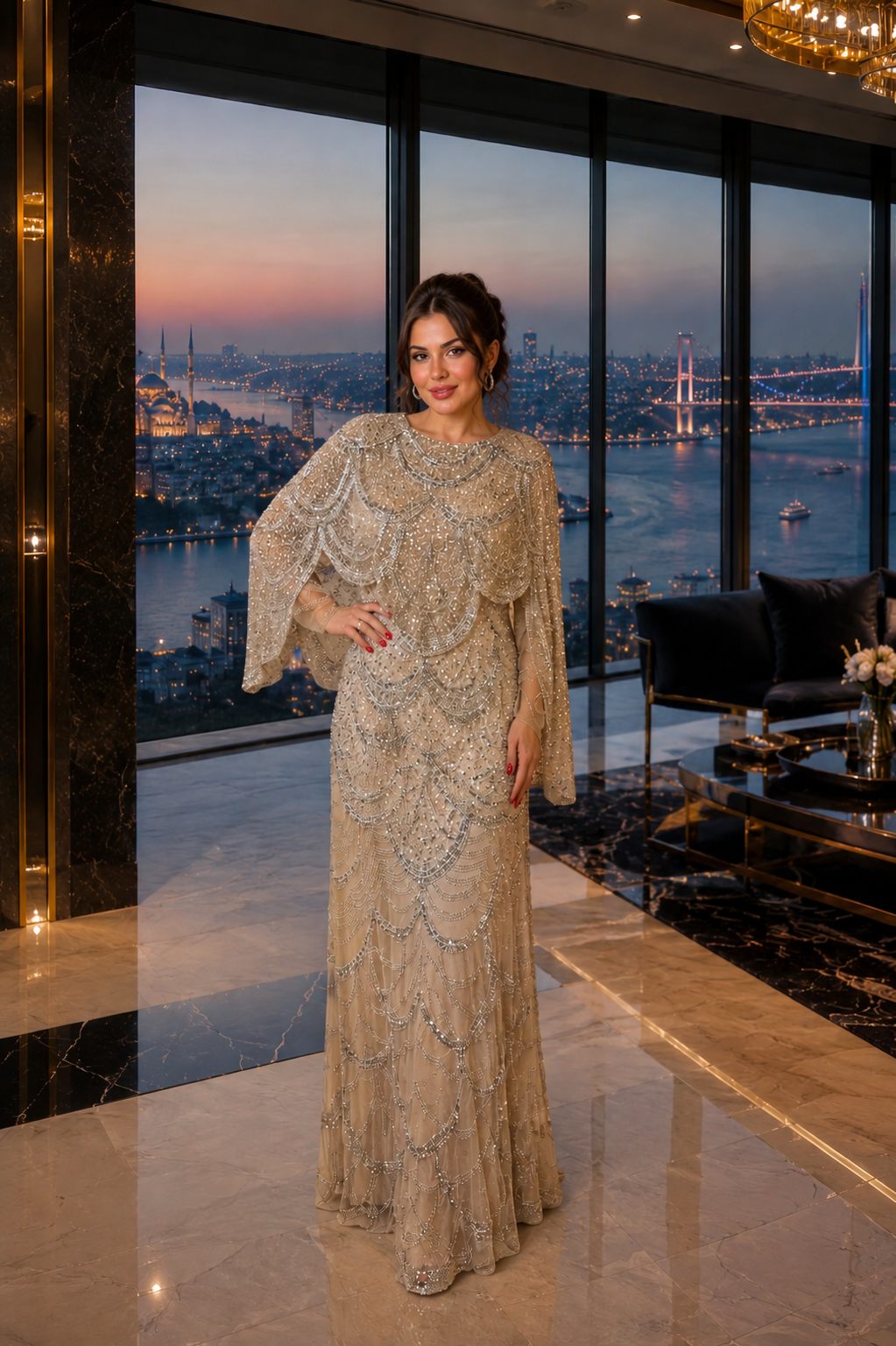 gallant-couture-champagne-beaded-cape-evening-gown-01 Champagne Beaded Cape Evening Gown | Gallant Couture