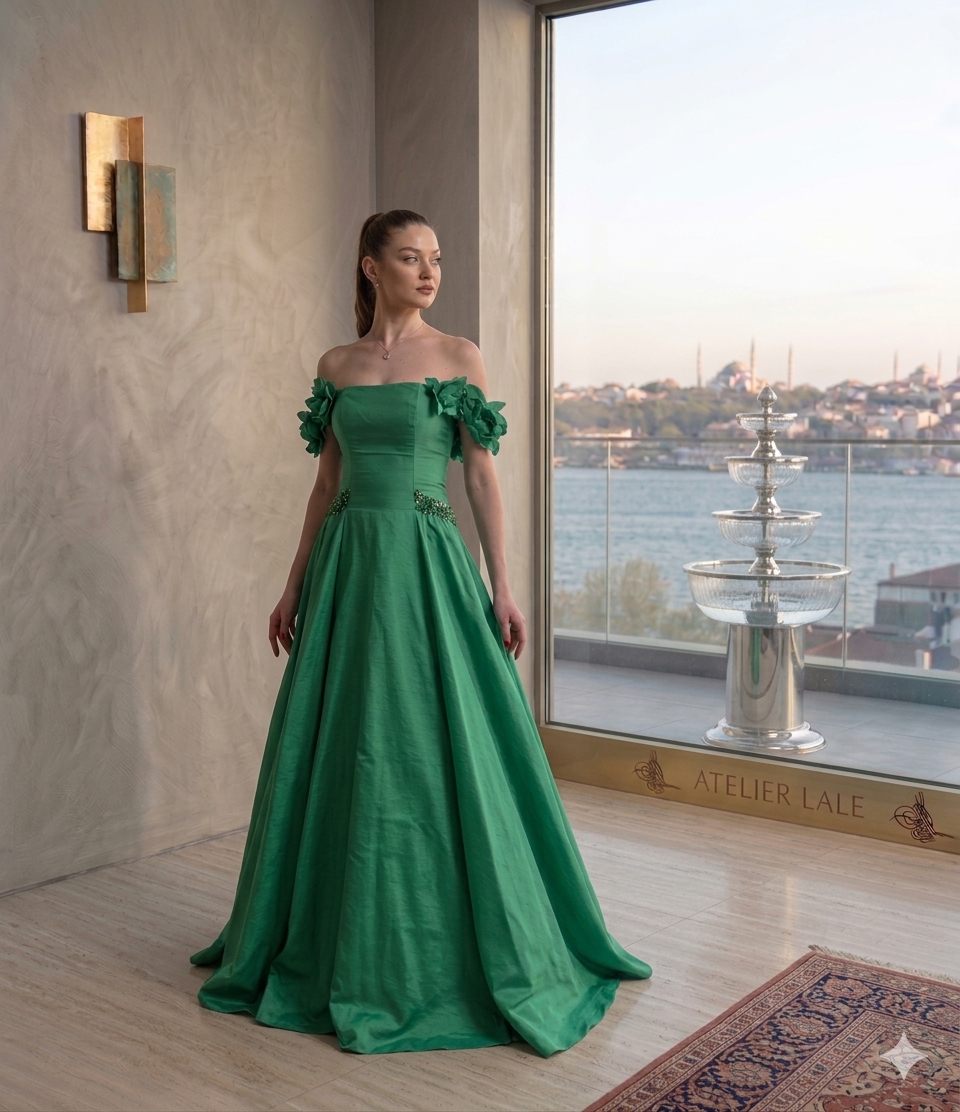 Emerald Green Off-Shoulder Evening Gown | Gallant Couture