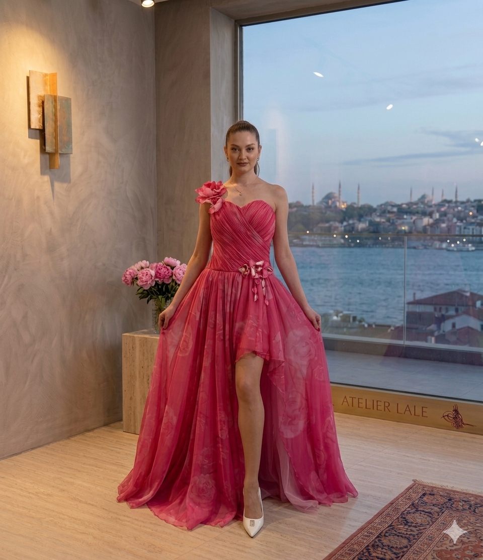 Fuchsia Red Off-Shoulder Evening Gown | Gallant Couture