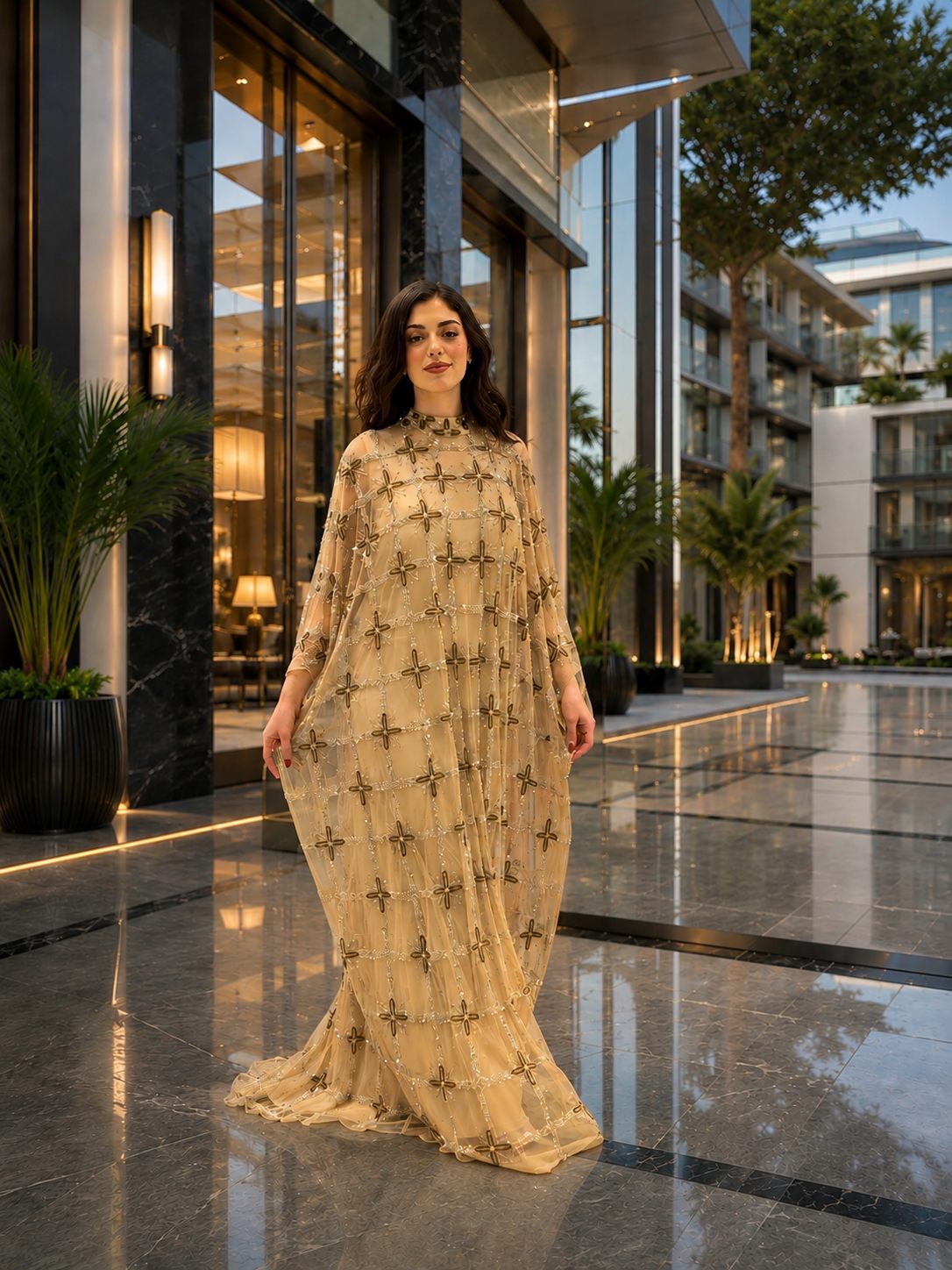 Gold Floral Kaftan Evening Gown | Gallant Couture