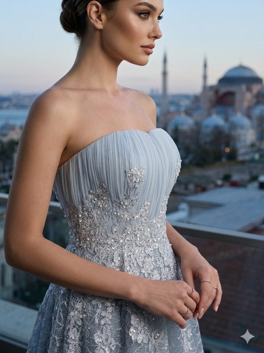Ice Blue Corset Evening Gown | Gallant Couture