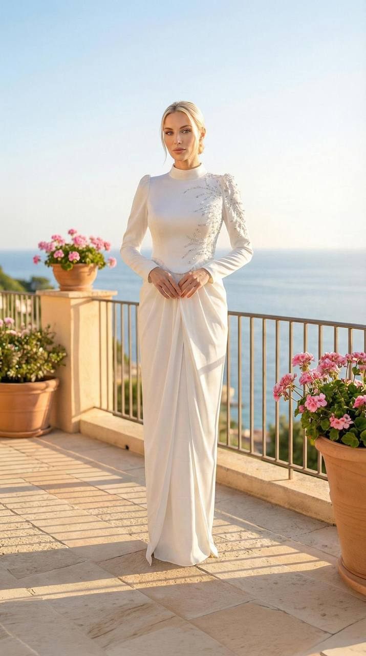 Ivory Draped Formal Evening Dress | Gallant Couture