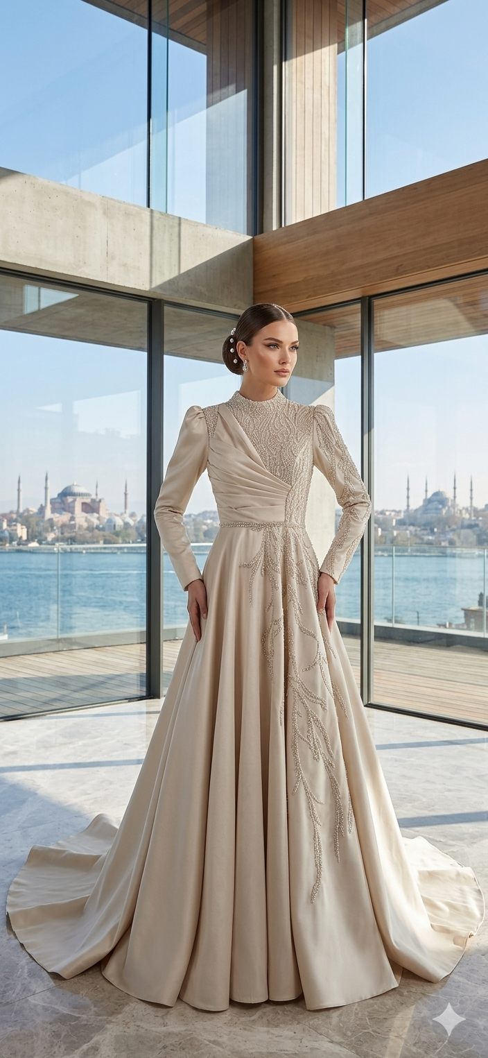 Ivory Draped High-Neck Formal Gown | Gallant Couture