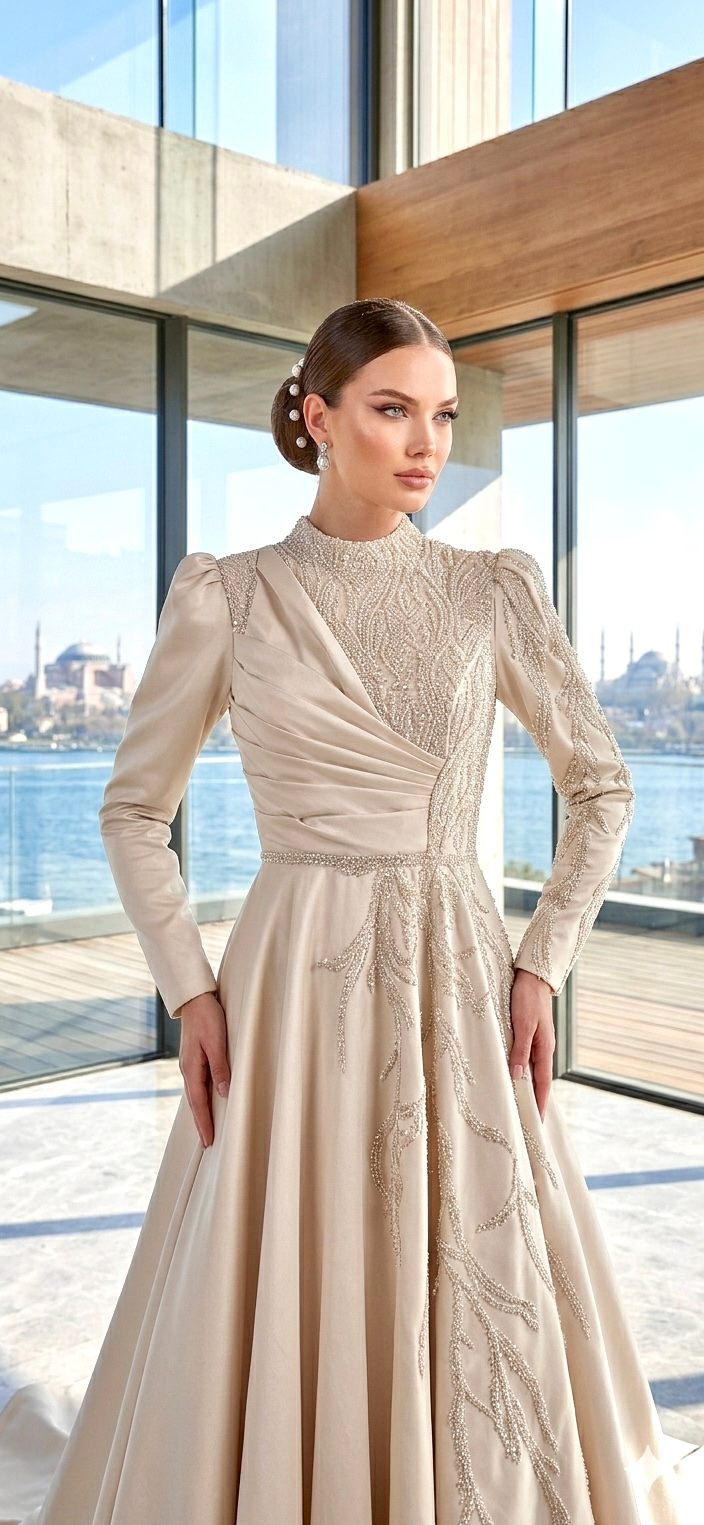 Ivory Draped High-Neck Formal Gown | Gallant Couture