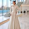 Ivory Draped High-Neck Formal Gown | Gallant Couture