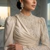 Ivory Draped High-Neck Formal Gown | Gallant Couture