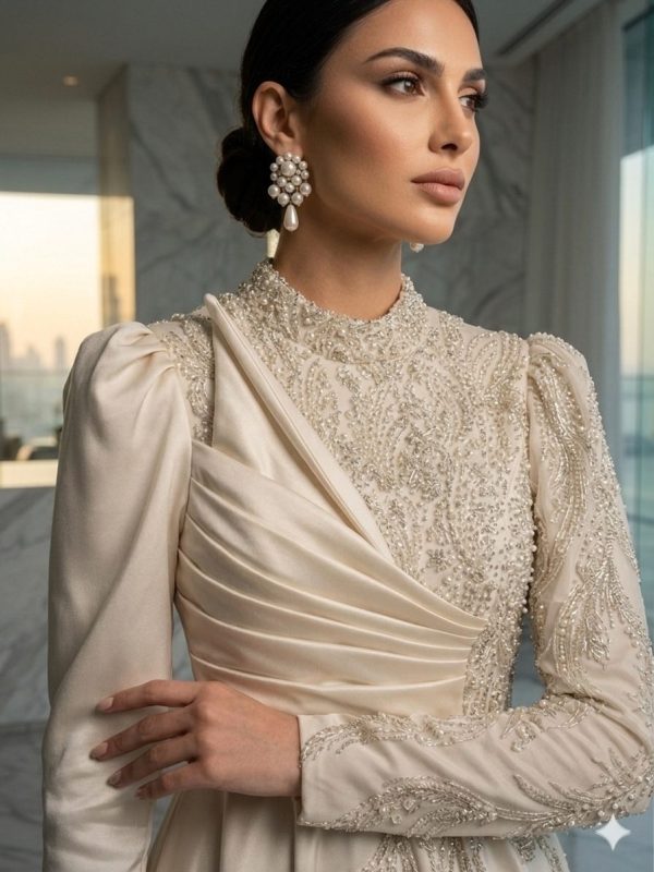 Ivory Draped High-Neck Formal Gown | Gallant Couture