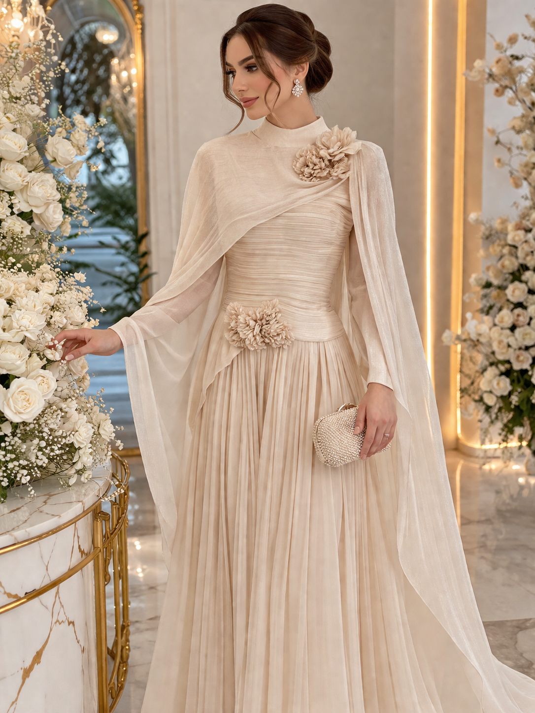 Ivory Floral Bridal Engagement Gown | Gallant Couture