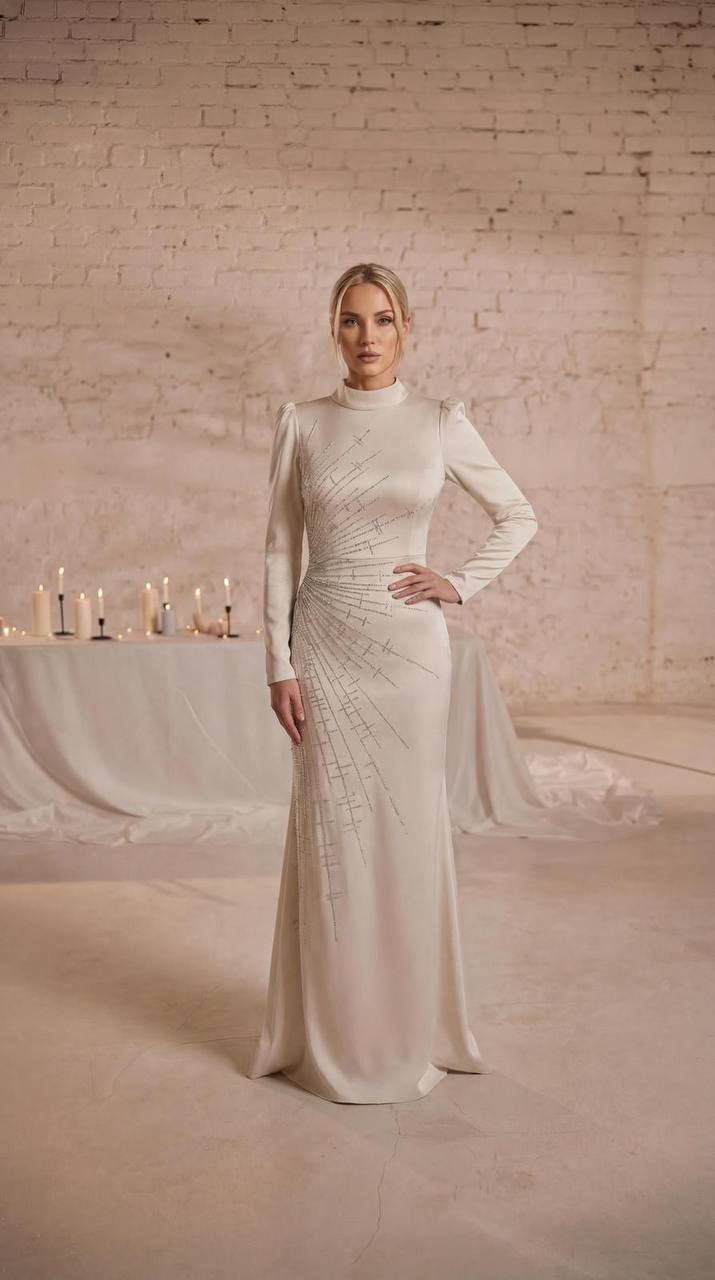 Ivory High-Neck Minimal Evening Gown | Gallant Couture