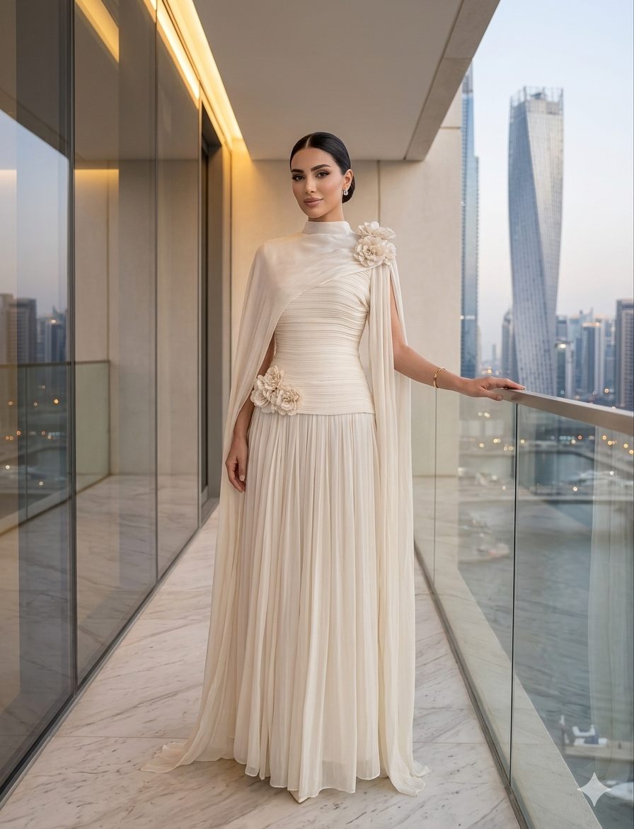 Ivory Pleated Formal Gown | Gallant Couture