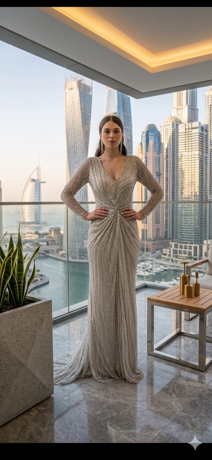 Ivory Sheer Evening Dress | Gallant Couture