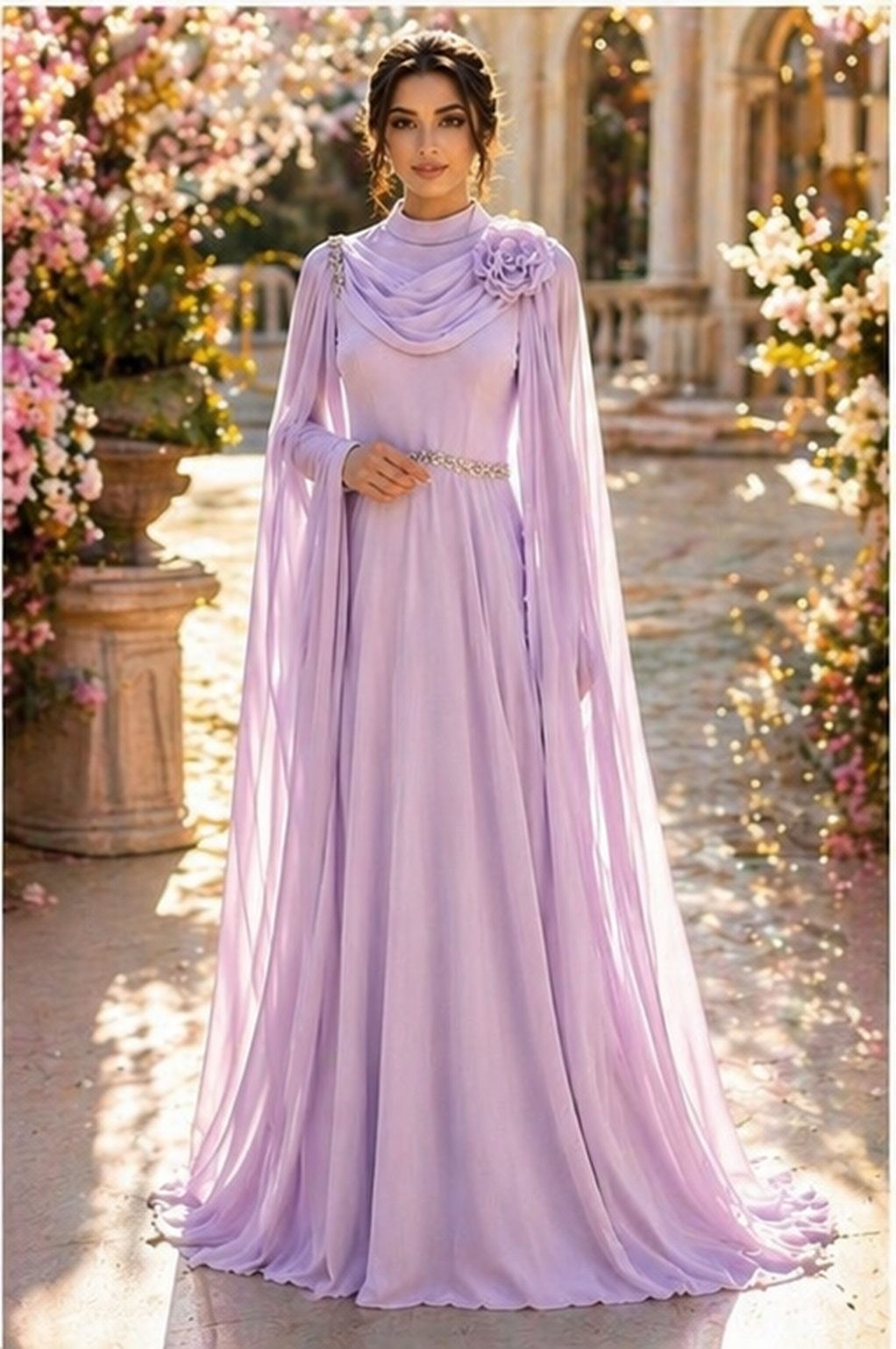 Lilac Draped Cape Formal Gown | Gallant Couture