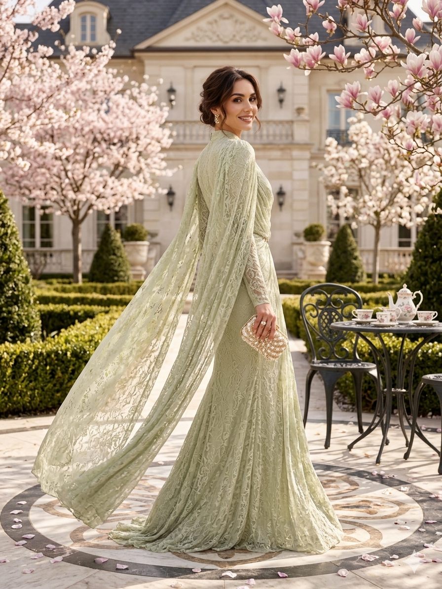 Mint Draped Cape Formal Gown | Gallant Couture