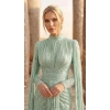 Mint Green Beaded Cape Evening Gown | Gallant Couture