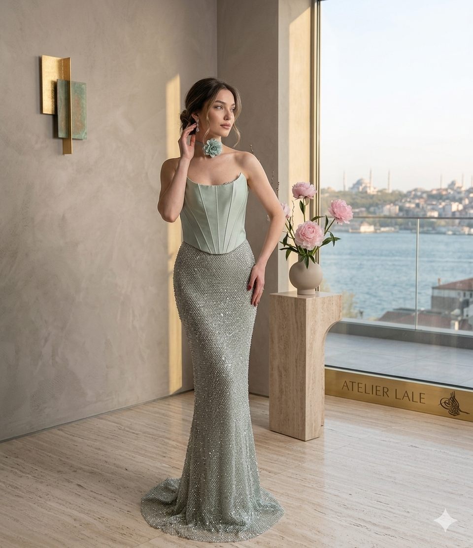 Mint Tulle Evening Gown | Gallant Couture