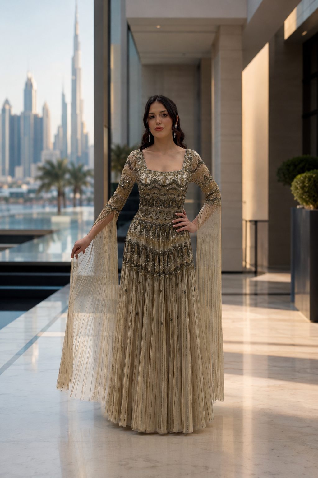 Olive Beaded Formal Gown | Gallant Couture