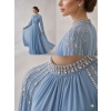 Powder Blue Draped Cape Formal Dress | Gallant Couture