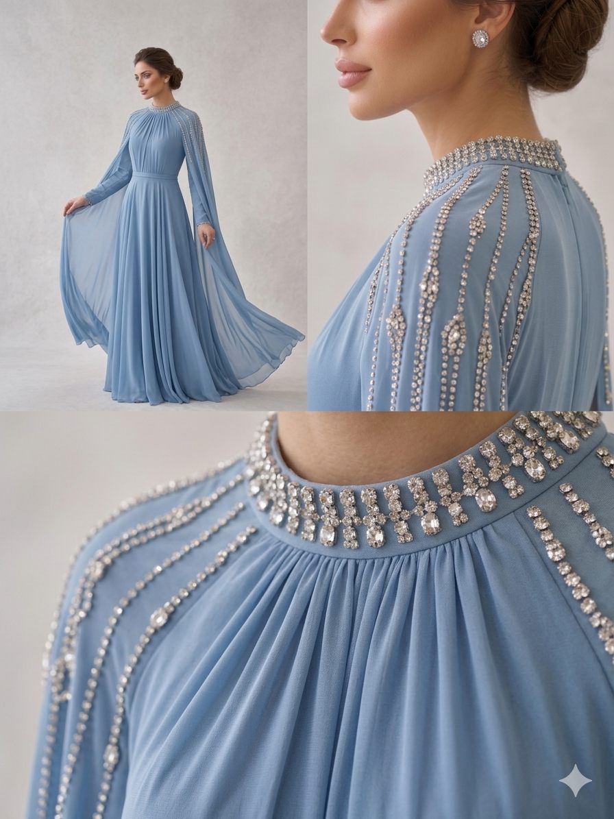 Powder Blue Draped Cape Formal Dress | Gallant Couture