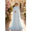 Powder Blue Draped Cape Formal Dress | Gallant Couture