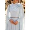 Powder Blue Draped Cape Formal Dress | Gallant Couture
