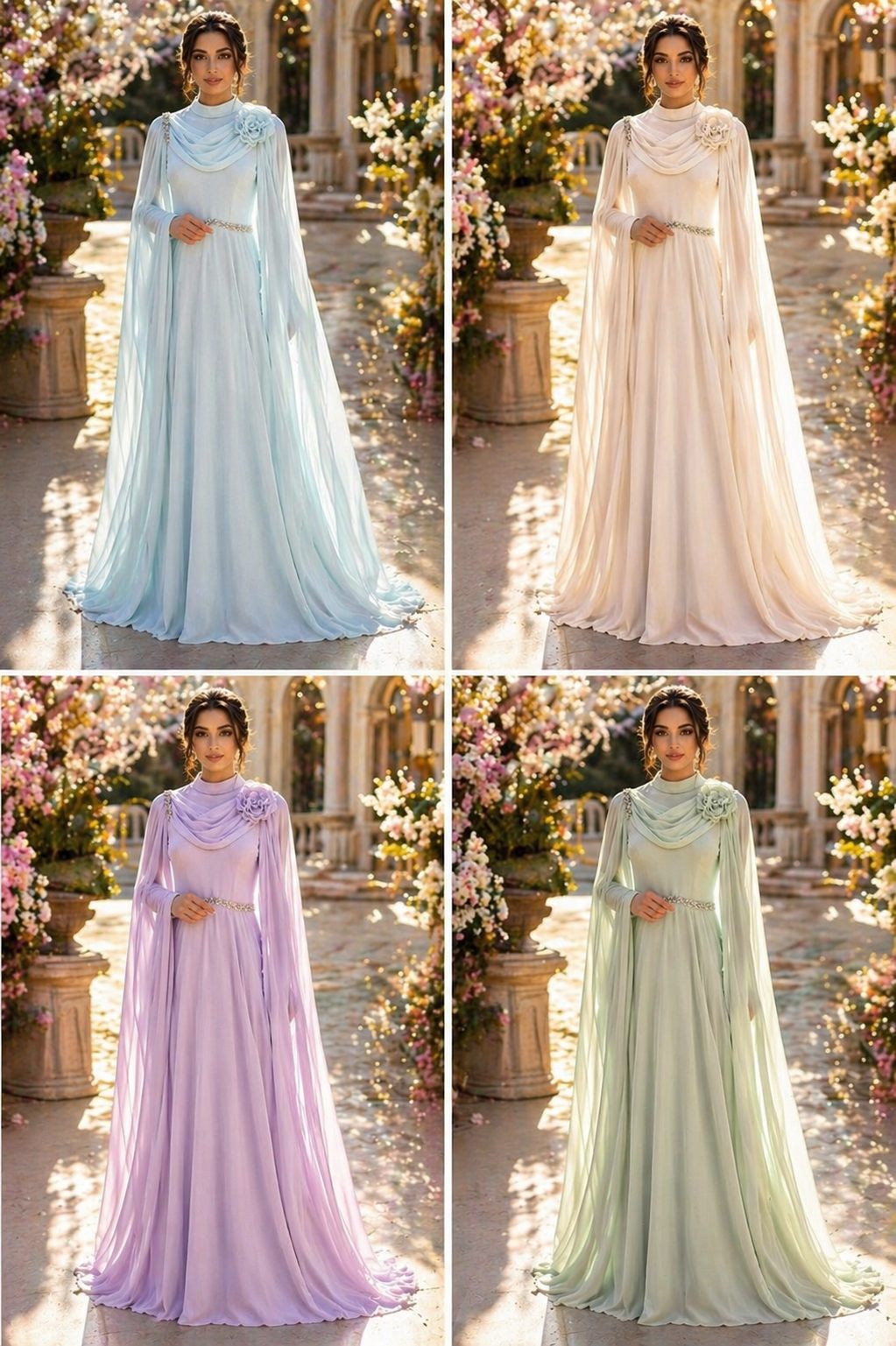 Powder Blue Draped Cape Formal Dress | Gallant Couture