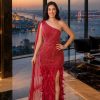 Red Feather Detail Evening Gown | Gallant Couture
