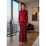 Ruby Red Embellished Evening Dress Set | Gallant Couture