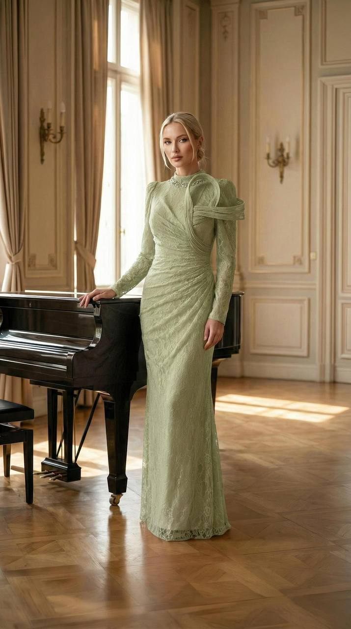 Sage Green Fitted Evening Dress | Gallant Couture