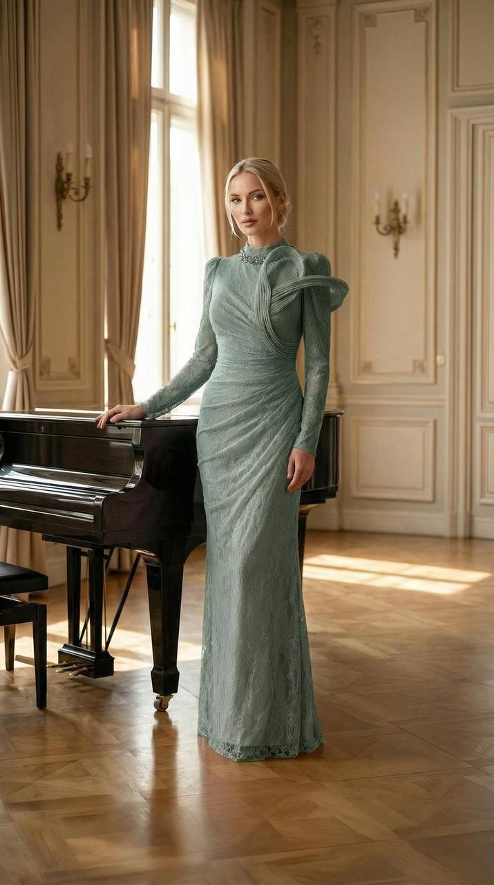 Sage Green Fitted Evening Dress | Gallant Couture