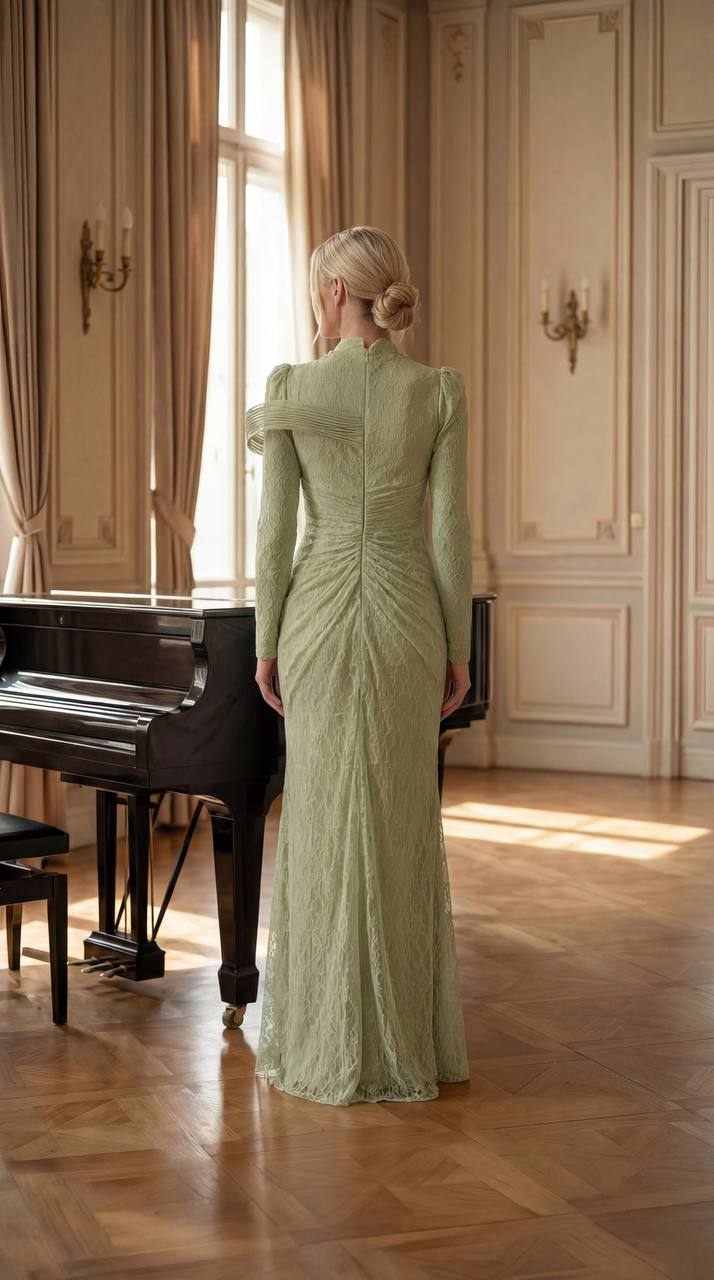 Sage Green Fitted Evening Dress | Gallant Couture