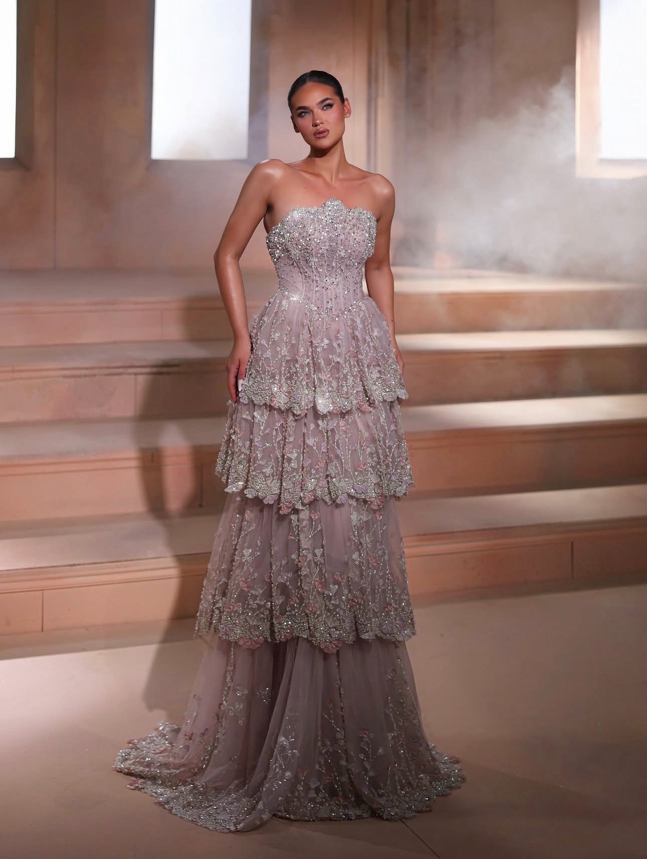 Silver Crystal Tiered Cocktail Dress | Gallant Couture