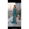 Teal Sequin Slit Evening Dress | Gallant Couture