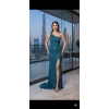 Teal Sequin Slit Evening Dress | Gallant Couture