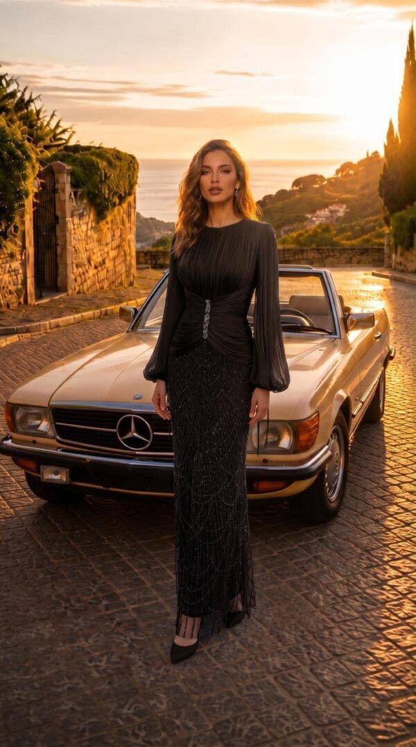 gallant-couture-black-draped-waist-long-sleeve-evening-dress-01 Black Draped-Waist Long-Sleeve Evening Dress | Gallant Couture