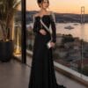Black Embellished Square-Neck Evening Gown | Gallant Couture